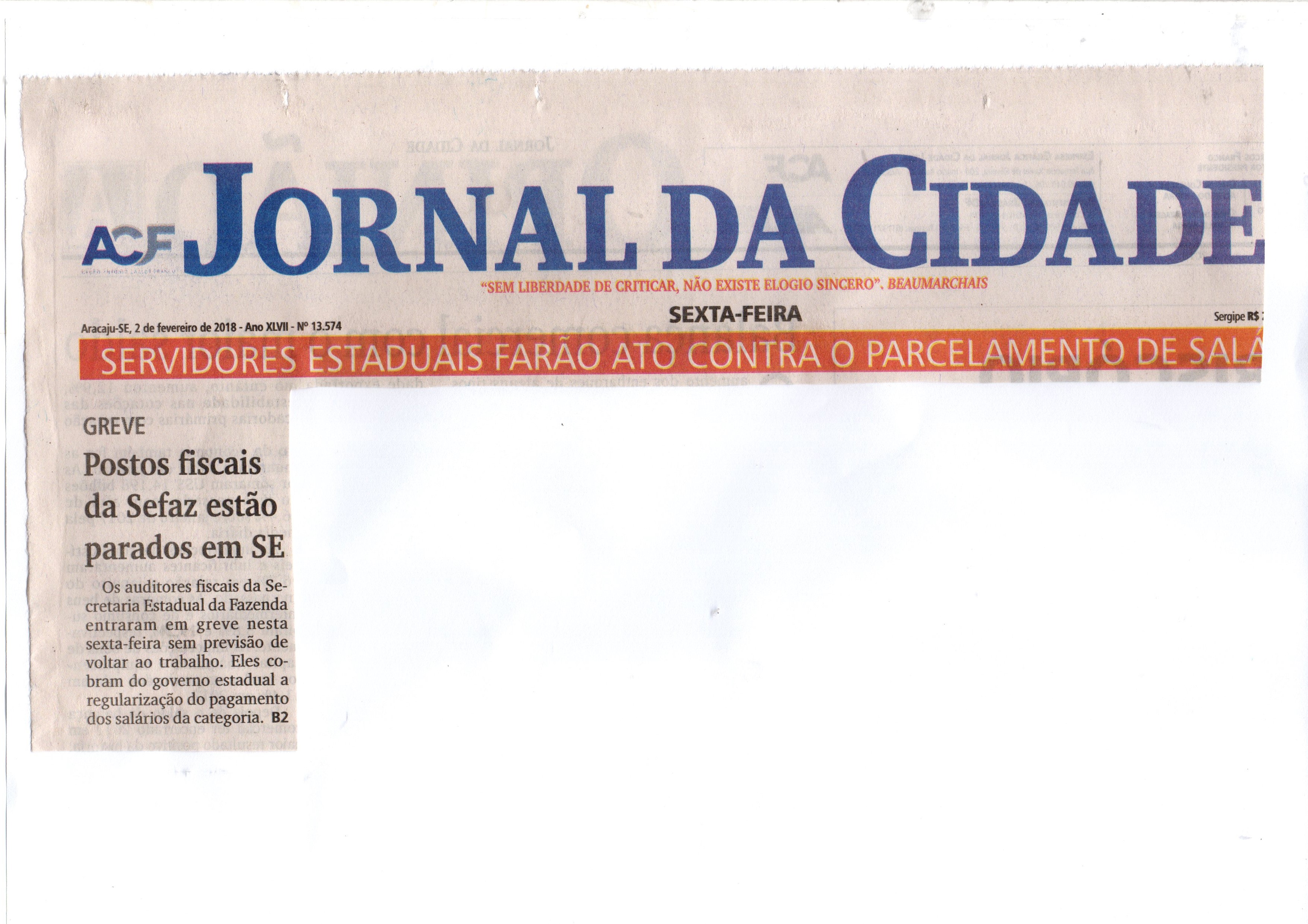 02.02.2018-CAPA-Jornal da Cidade-Greve-PostosFiscaisdaSefazEstaoParadosemSE.jpg